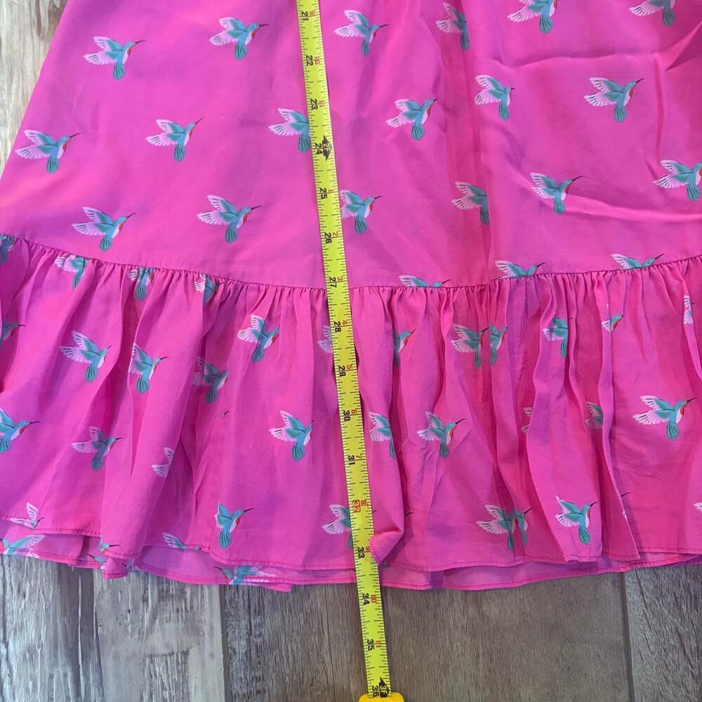 Kate Spade Silk Hummingbird Ruffle Dress Pink Womens 4 - Picture 4 of 7
